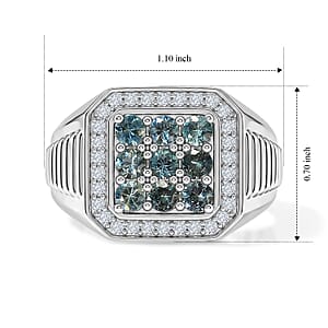 D'Joy Montana Sapphire and White Zircon 2.20 ctw Men's Ring in Rhodium Over Sterling Silver (Size 10.0)