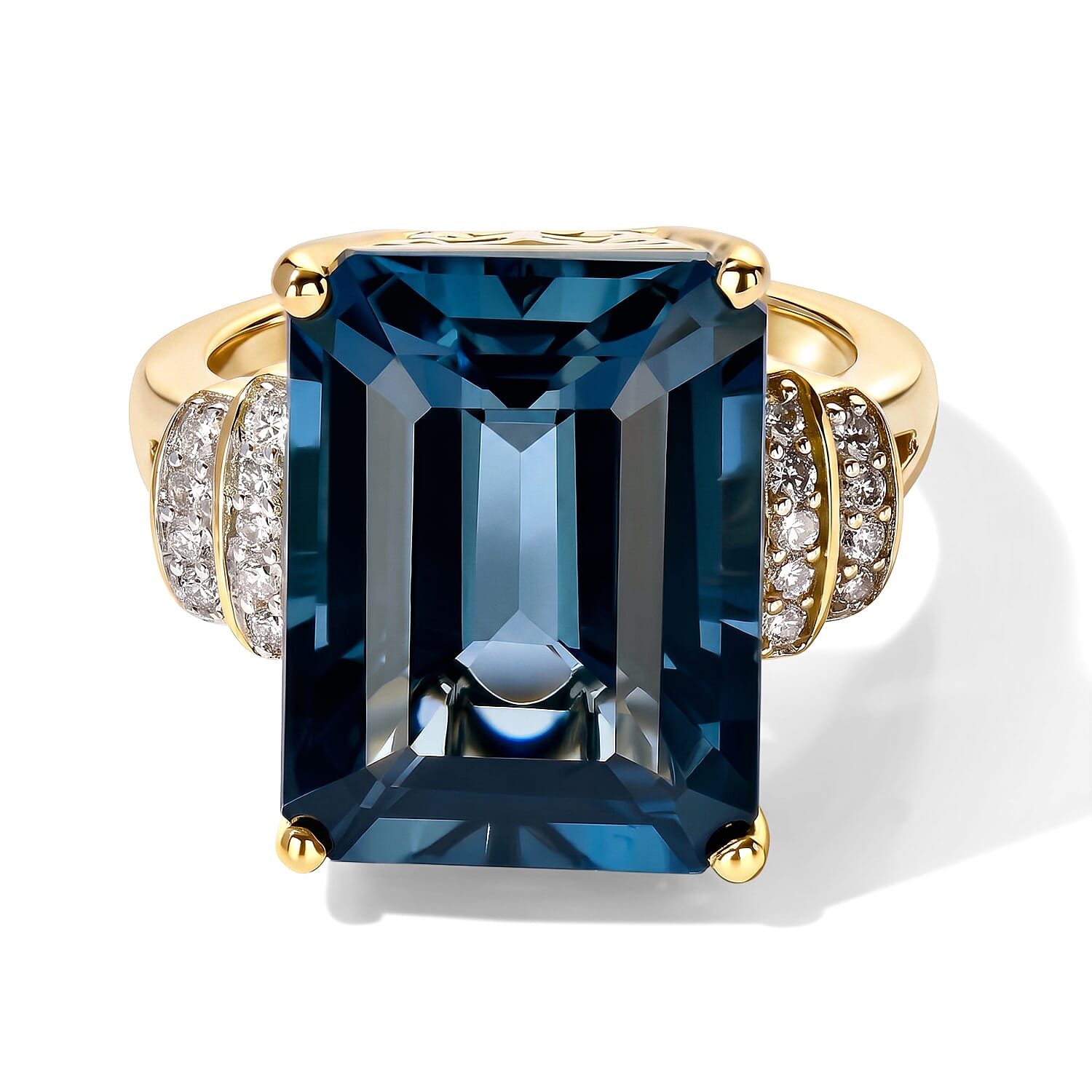 Luxoro 10K Yellow Gold Premium London Blue Topaz, Diamond (I2) Ring (Size 6.0) 14.20 ctw