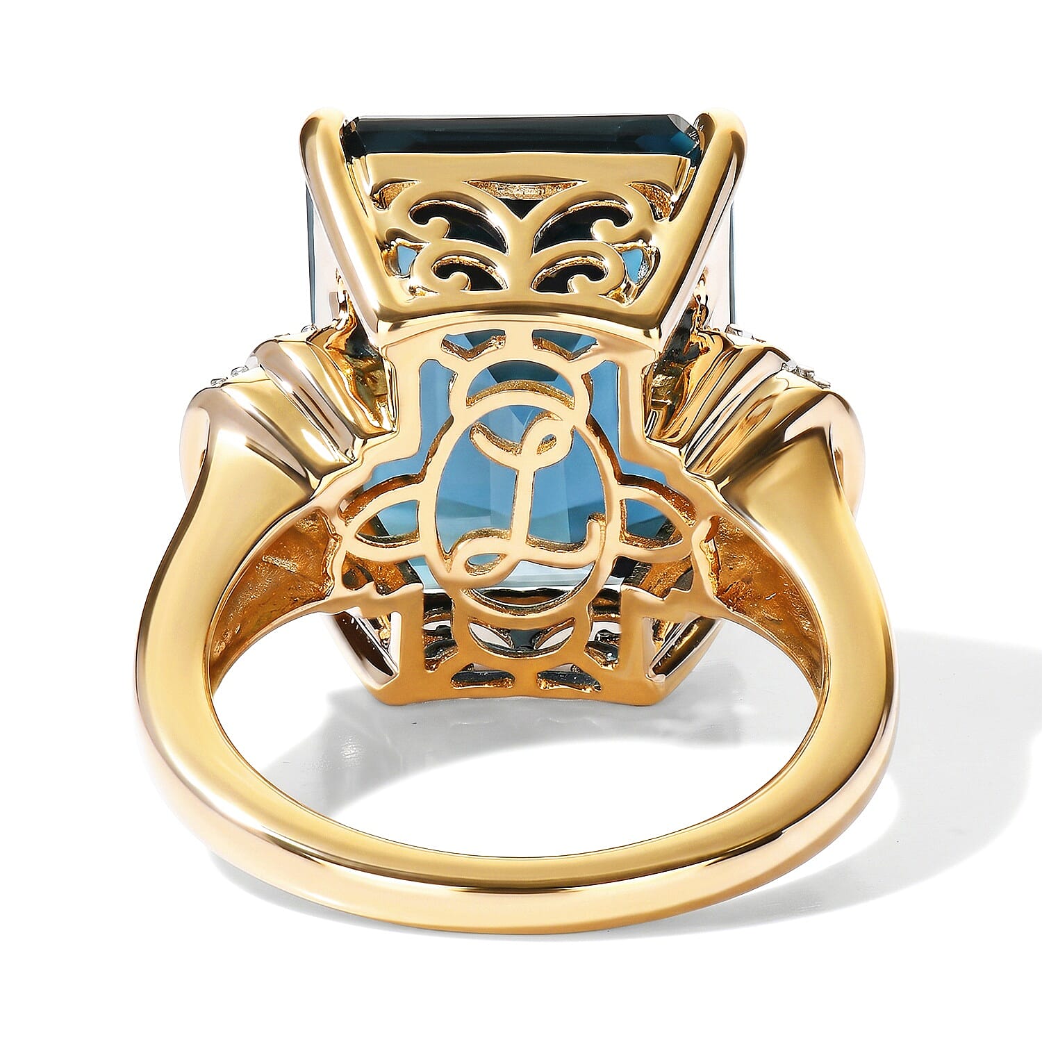 Luxoro Premium London Blue Topaz and Diamond I2 14.20 ctw Blue Dynasty Ring in 10K Yellow Gold (Size 6.0)