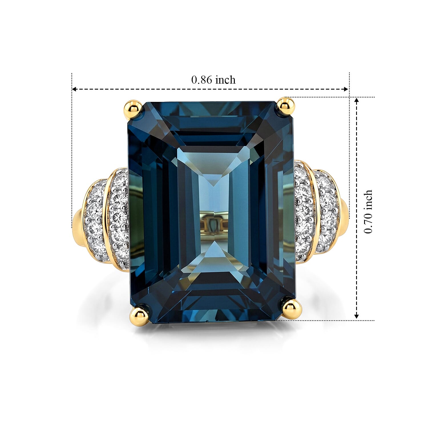 Luxoro Premium London Blue Topaz and Diamond I2 14.20 ctw Blue Dynasty Ring in 10K Yellow Gold (Size 6.0)