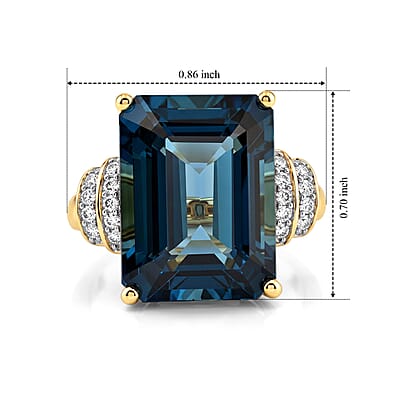 Luxoro Premium London Blue Topaz and Diamond I2 14.20 ctw Blue Dynasty Ring in 10K Yellow Gold (Size 6.0)