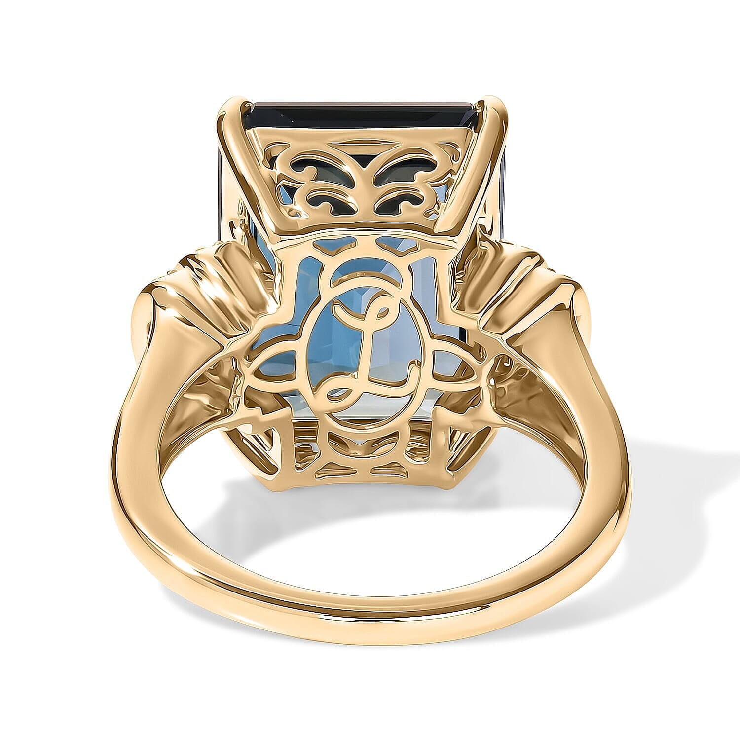 Luxoro Premium London Blue Topaz and Diamond I2 14.20 ctw Blue Dynasty Ring in 10K Yellow Gold (Size 7.0) 5.0 Grams