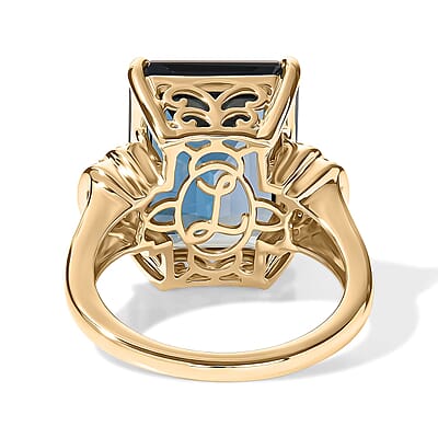 Luxoro Premium London Blue Topaz and Diamond I2 14.20 ctw Blue Dynasty Ring in 10K Yellow Gold (Size 7.0) 5.0 Grams