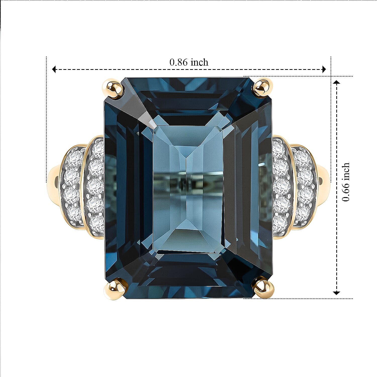 Luxoro Premium London Blue Topaz and Diamond I2 14.20 ctw Blue Dynasty Ring in 10K Yellow Gold (Size 7.0) 5.0 Grams