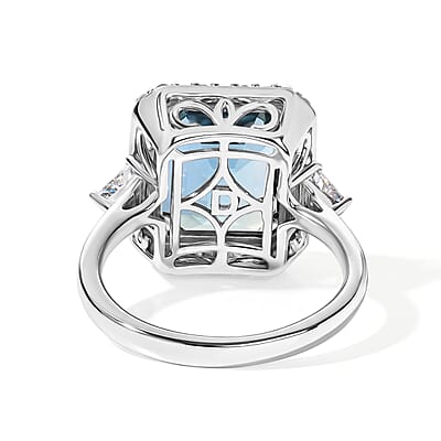 D'Joy London Blue Topaz and Moissanite 7.85 ctw Ring in Rhodium Over Sterling Silver (Size 6.0)
