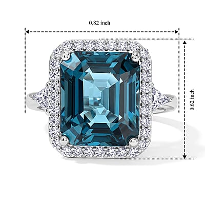 D'Joy London Blue Topaz and Moissanite 7.85 ctw Ring in Rhodium Over Sterling Silver (Size 6.0)