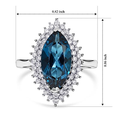 D'Joy London Blue Topaz and Moissanite 3.80 ctw Ring in Rhodium Over Sterling Silver (Size 6.0)