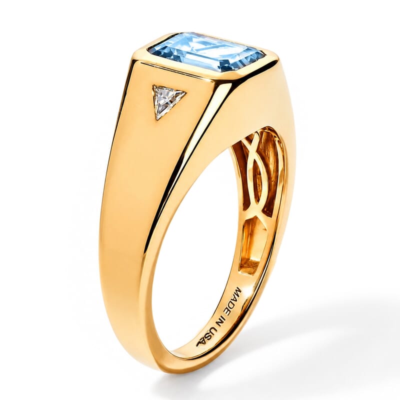 D'Joy London Blue Topaz and Moissanite 3.00 ctw Men's Ring in 18K Vermeil Yellow Gold Over Sterling Silver (Size 10.0)