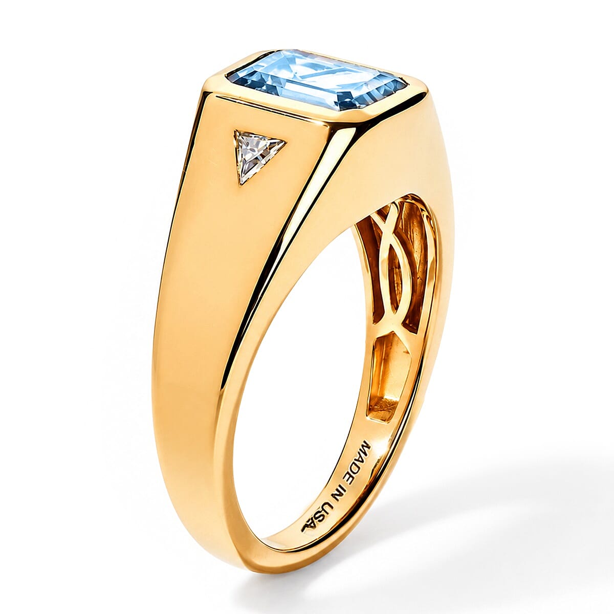 D'Joy London Blue Topaz and Moissanite 3.00 ctw Men's Ring in 18K Vermeil Yellow Gold Over Sterling Silver (Size 11.0)