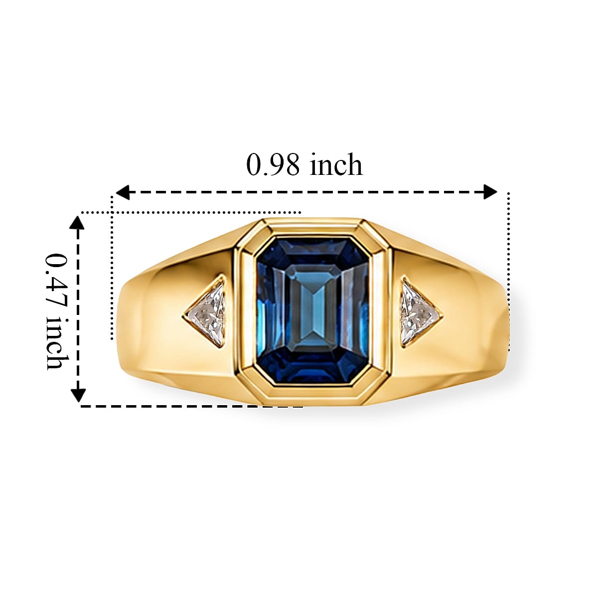 D'Joy London Blue Topaz and Moissanite 3.00 ctw Men's Ring in 18K Vermeil Yellow Gold Over Sterling Silver (Size 11.0)