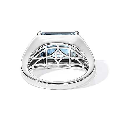D'Joy London Blue Topaz and Lab Grown Diamond SI 9.10 ctw Men's Ring in Rhodium Over Sterling Silver (Size 10.0)
