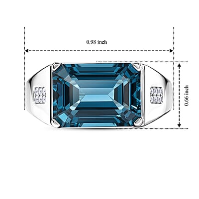 D'Joy London Blue Topaz and Lab Grown Diamond SI 9.10 ctw Men's Ring in Rhodium Over Sterling Silver (Size 10.0)