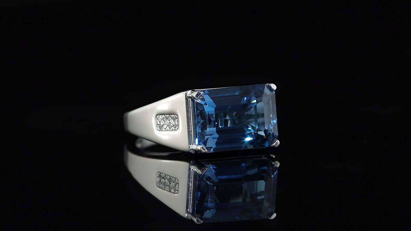 D''Joy London Blue Topaz and Lab Grown Diamond SI 9.10 ctw Men''s Ring in Rhodium Over Sterling Silver (Size 10.0)