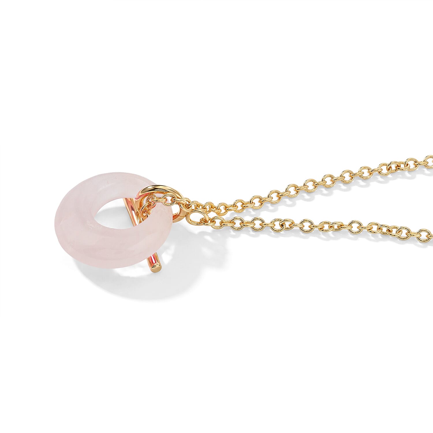 Galilea Rose Quartz 15.00 ctw Round Donut Pendant Necklace in Goldtone 18 Inches