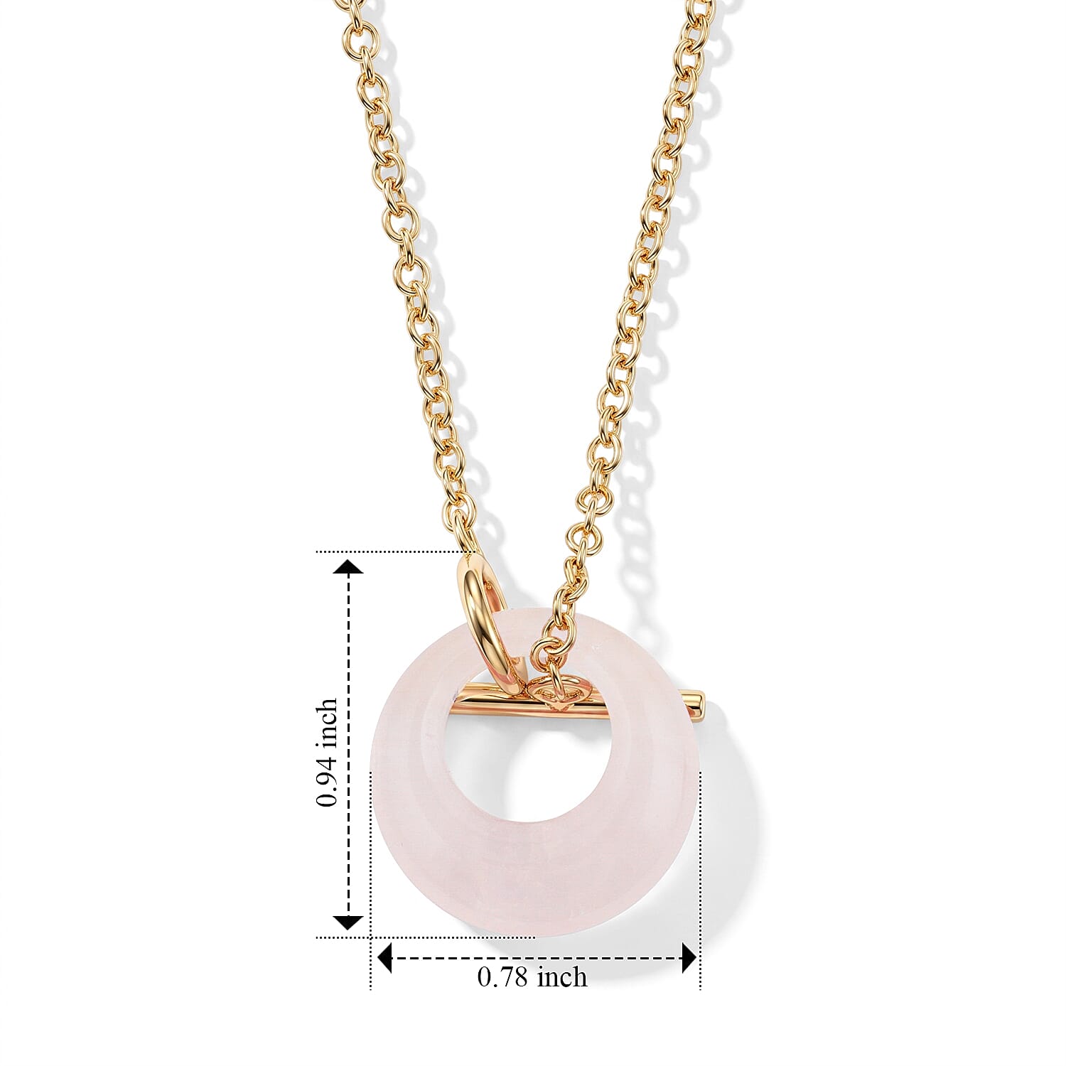 Galilea Rose Quartz 15.00 ctw Round Donut Pendant Necklace in Goldtone 18 Inches