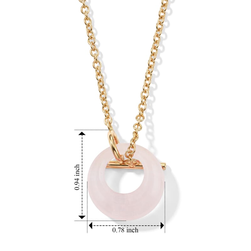 Galilea Rose Quartz 15.00 ctw Round Donut Pendant Necklace in Goldtone 18 Inches