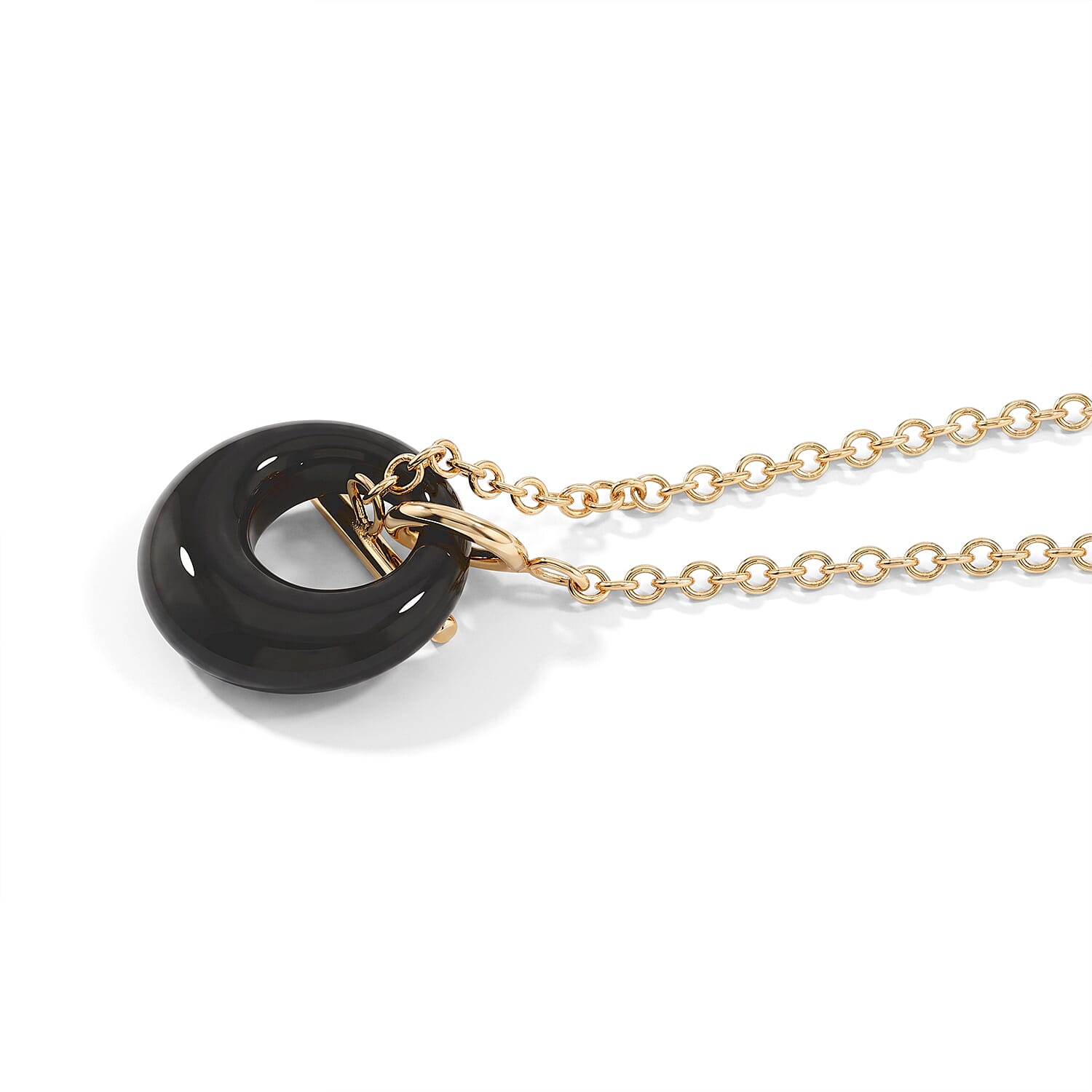 Black Obsidian 15.00 ctw Round Donut Pendant Necklace in Goldtone 18 Inches