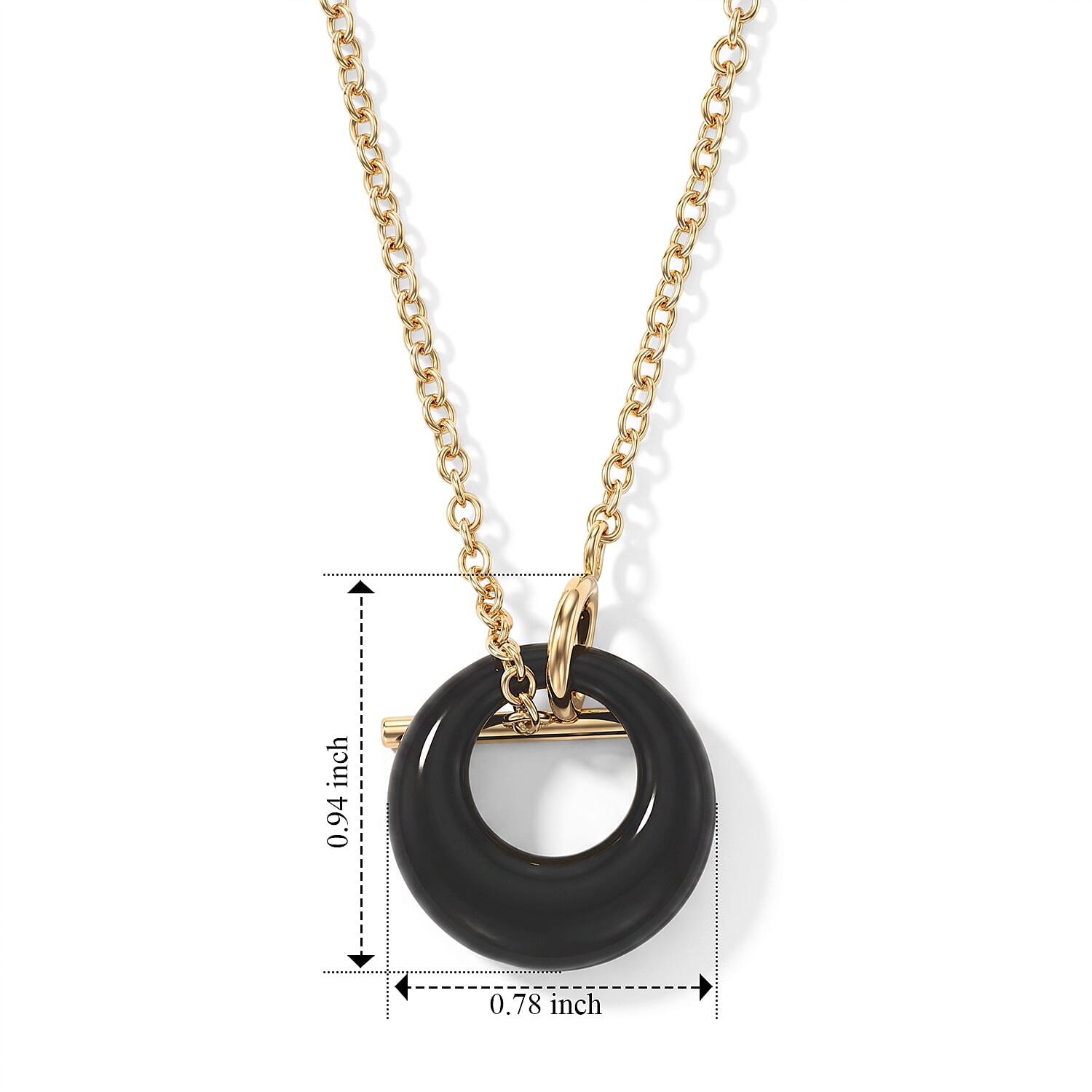 Black Obsidian 15.00 ctw Round Donut Pendant Necklace in Goldtone 18 Inches