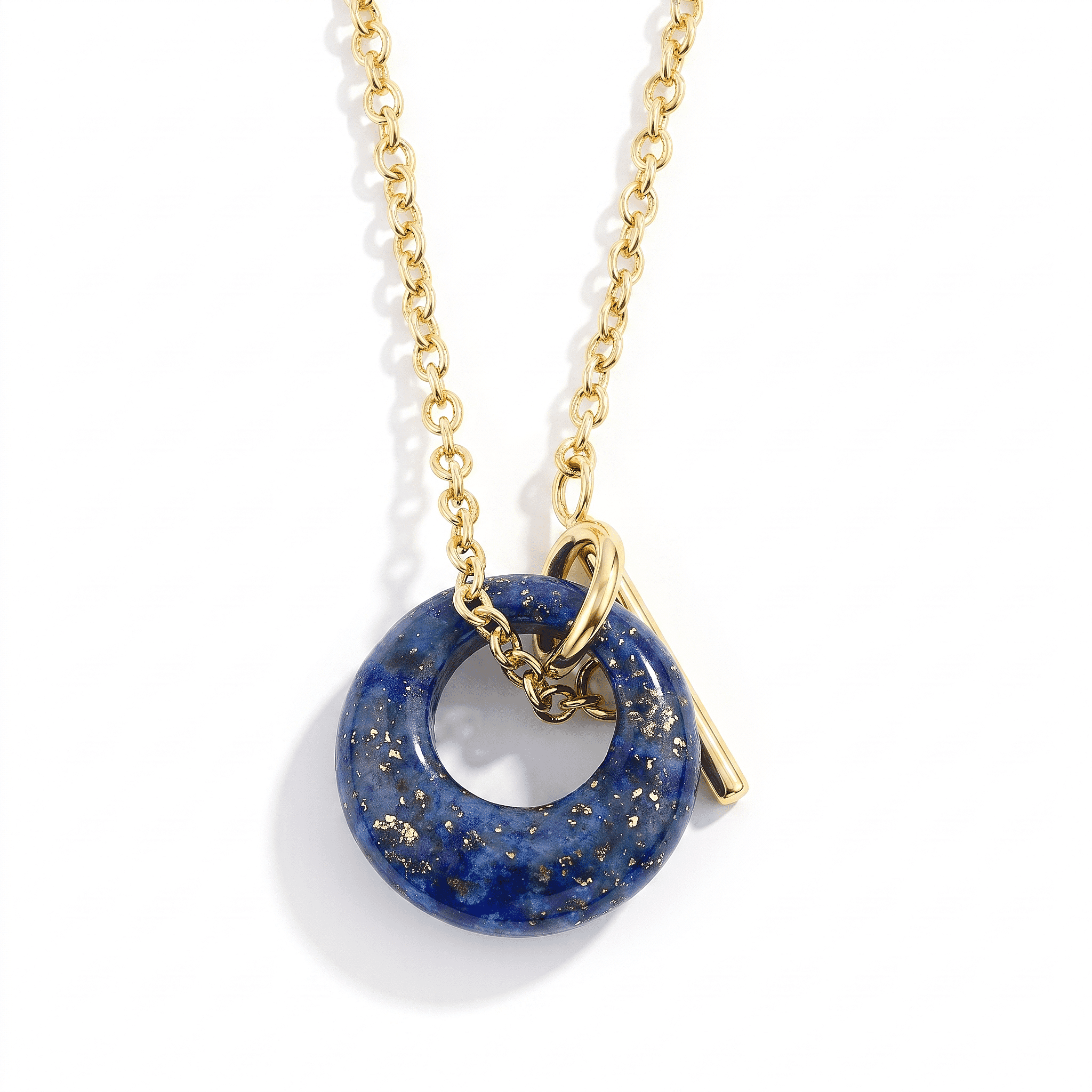 Lapis Lazuli 18.00 ctw Round Donut Pendant Necklace in Goldtone 18 Inches
