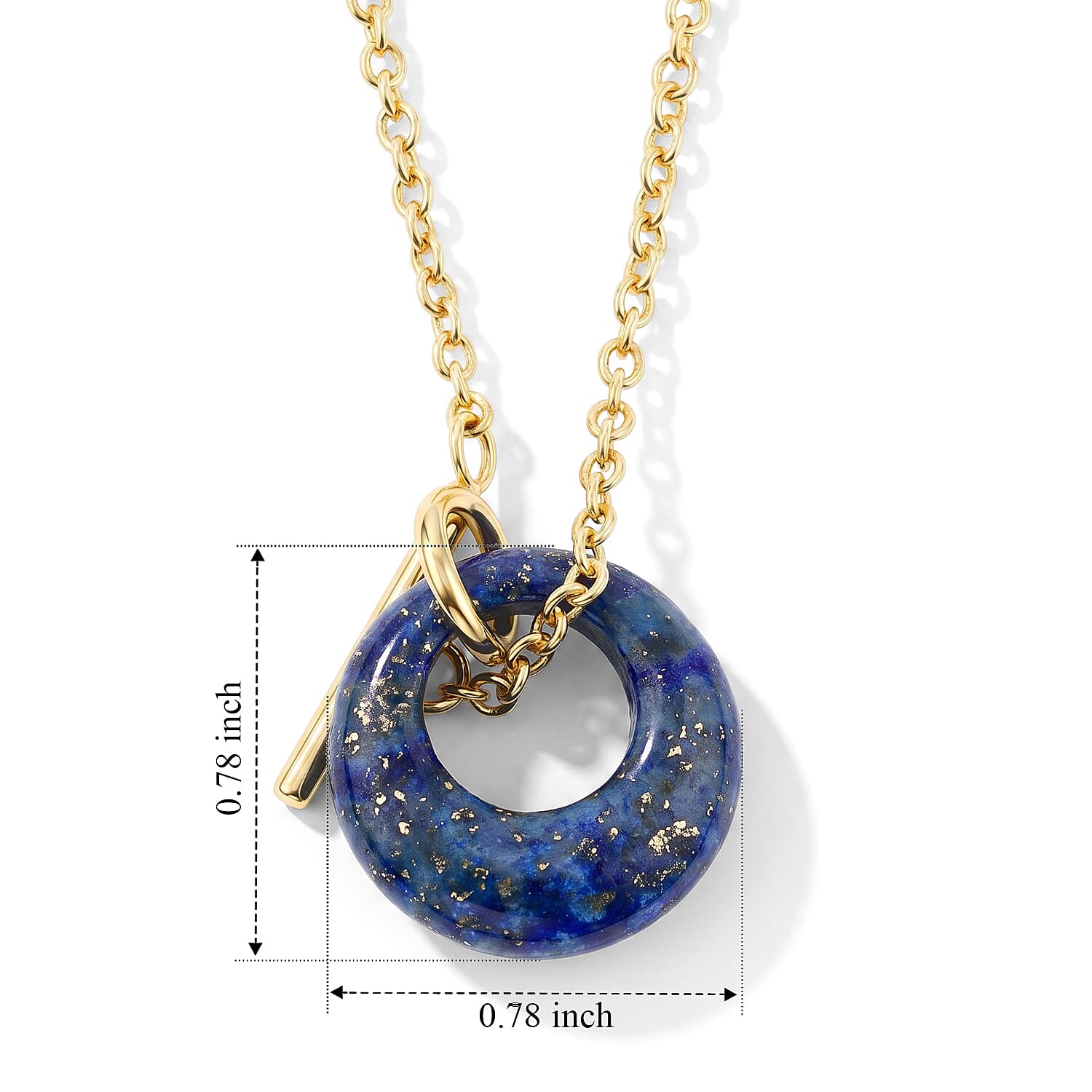 Lapis Lazuli 18.00 ctw Round Donut Pendant Necklace in Goldtone 18 Inches