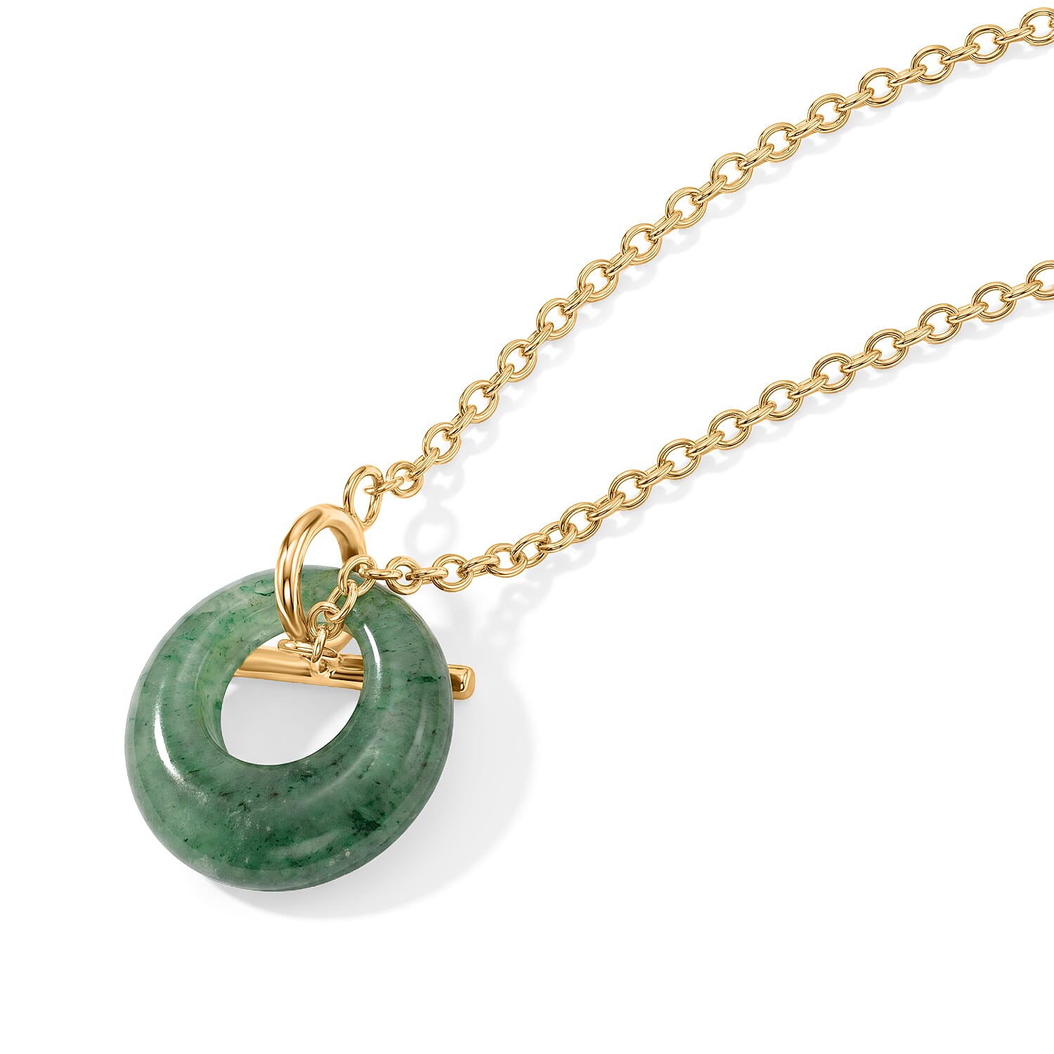 Green Aventurine 15.00 ctw Round Donut Pendant Necklace in Goldtone 18 Inches