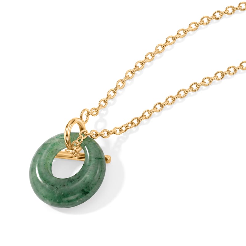 Green Aventurine 15.00 ctw Round Donut Pendant Necklace in Goldtone 18 Inches
