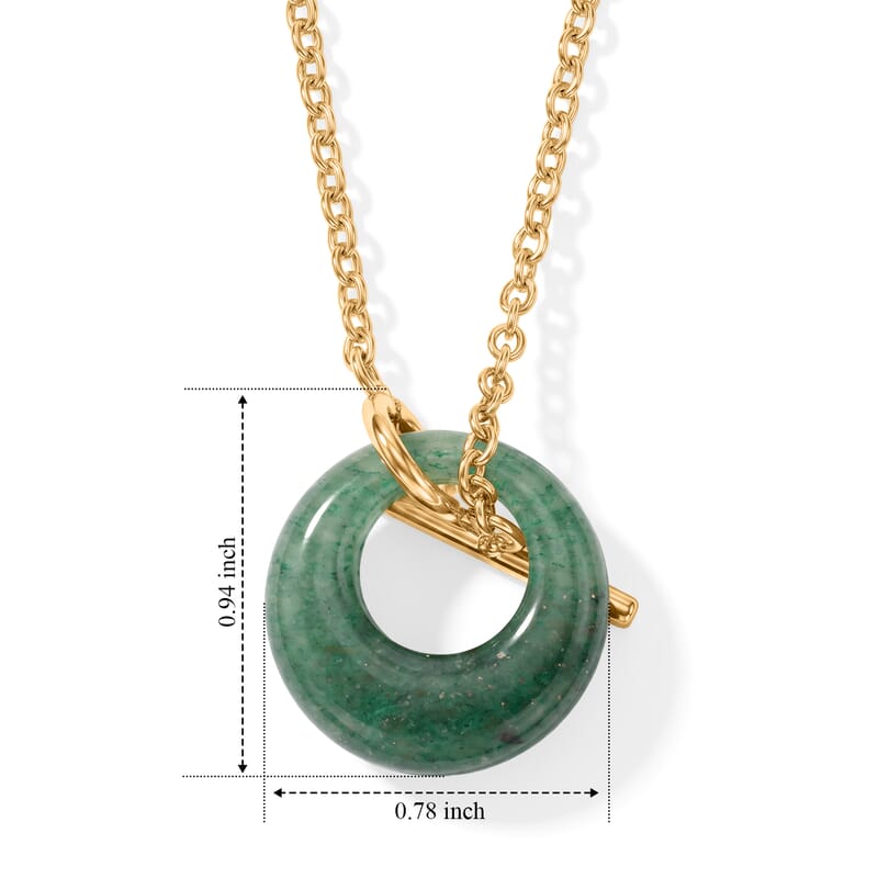 Green Aventurine 15.00 ctw Round Donut Pendant Necklace in Goldtone 18 Inches