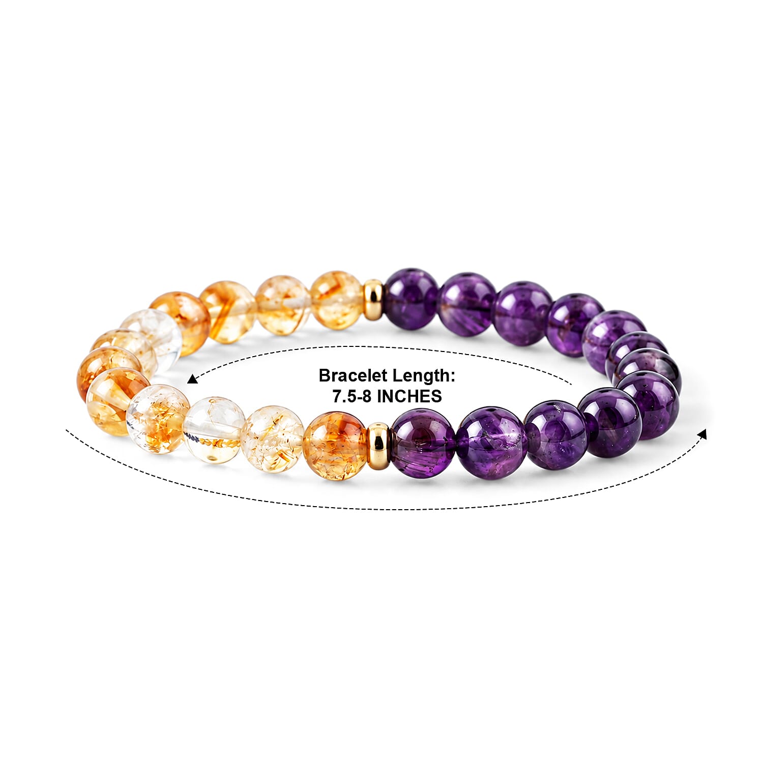 Amethyst and Brazilian Citrine 84.00 ctw Beaded Stretch Bracelet in Goldtone (7.5-8In)