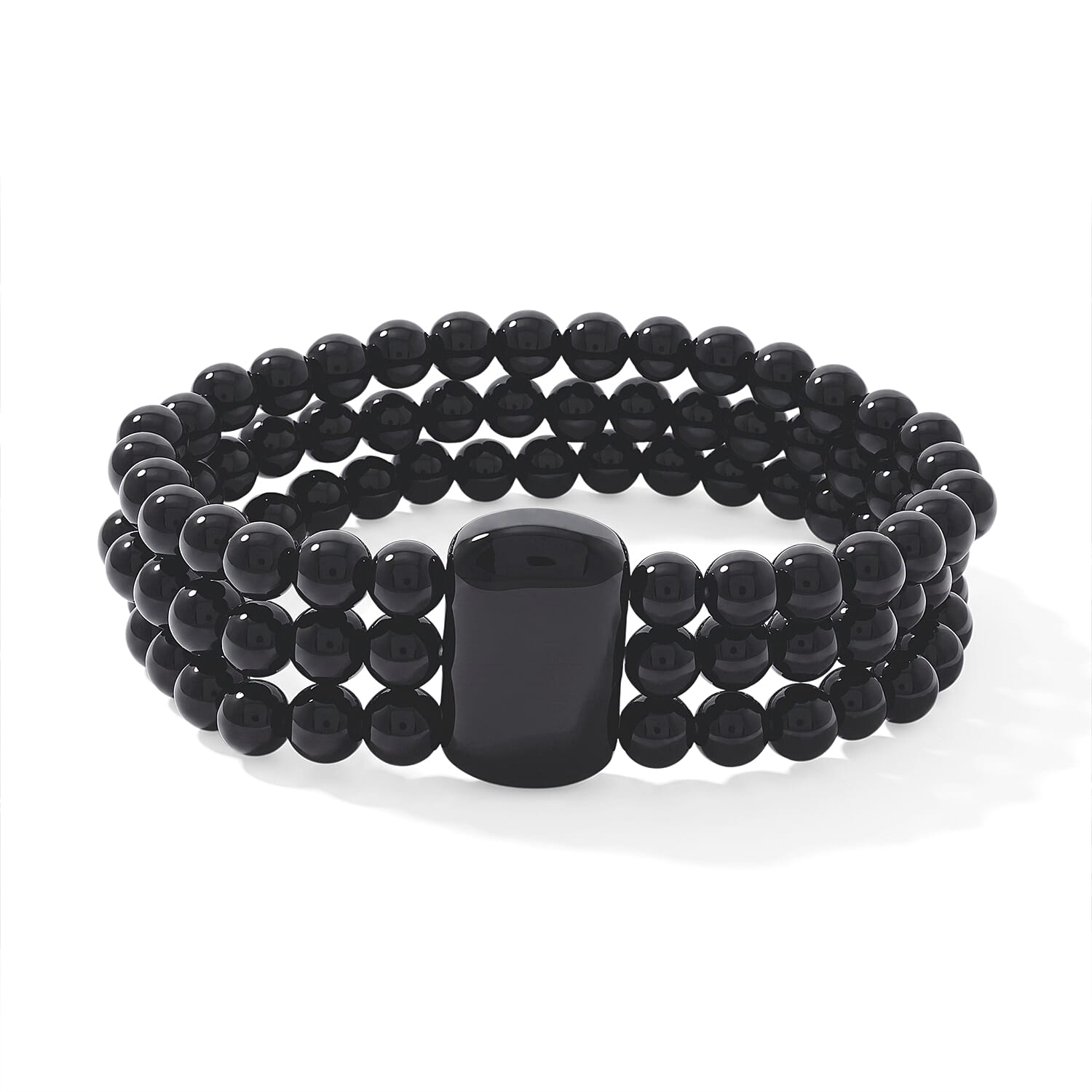 Black Obsidian 170.00 ctw 3 Row Beaded Stretch Bracelet (7.50-8.00In)