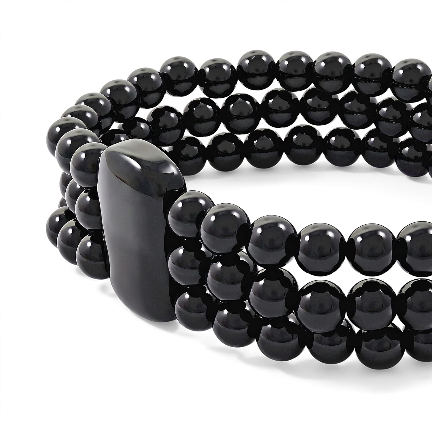 Black Obsidian 170.00 ctw 3 Row Beaded Stretch Bracelet (7.50-8.00In)