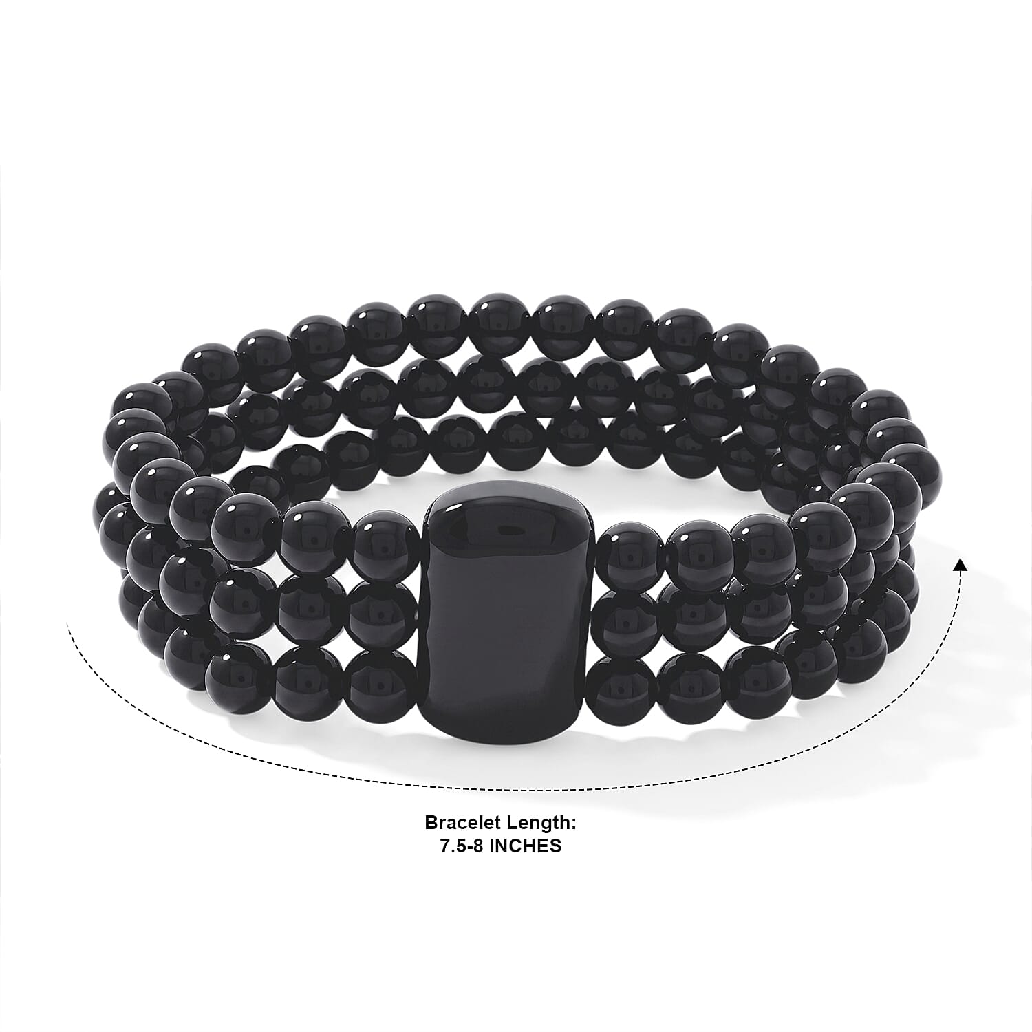Black Obsidian 170.00 ctw 3 Row Beaded Stretch Bracelet (7.50-8.00In)
