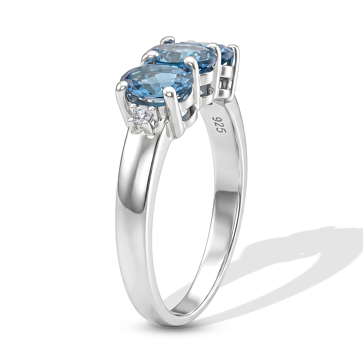 Teal Quartz and Simulated Diamond 1.00 ctw Ring in Sterling Silver (Size 7.0) image number 3