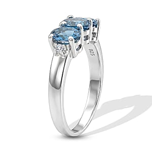 Teal Quartz and Simulated Diamond 1.00 ctw Ring in Sterling Silver (Size 7.0)