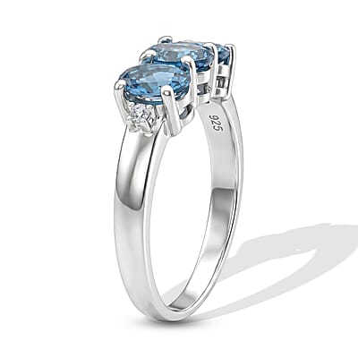 Teal Quartz and Simulated Diamond 1.00 ctw Ring in Sterling Silver (Size 7.0)