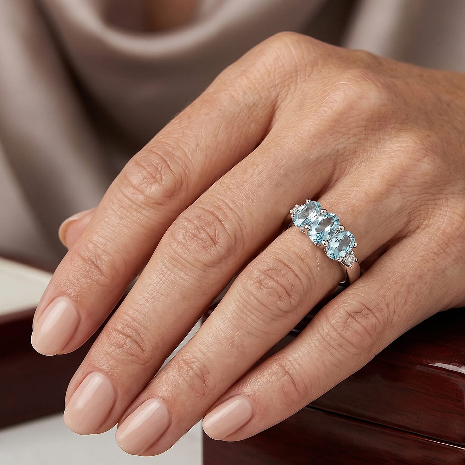 Aquamarine and Simulated Diamond 1.00 ctw Ring in Sterling Silver (Size 7.0)