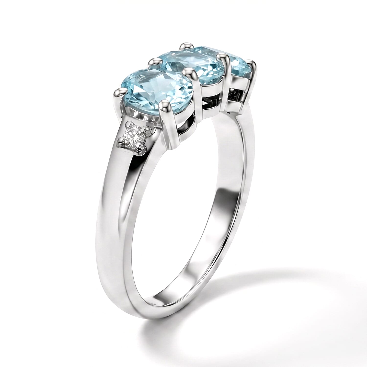 Aquamarine and Simulated Diamond 1.00 ctw Ring in Sterling Silver (Size 7.0)