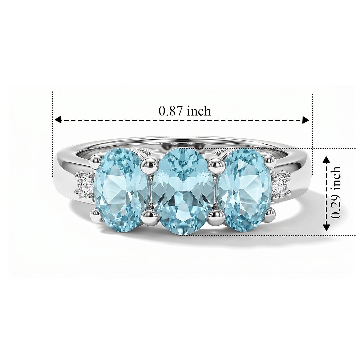 Aquamarine and Simulated Diamond 1.00 ctw Ring in Sterling Silver (Size 7.0)