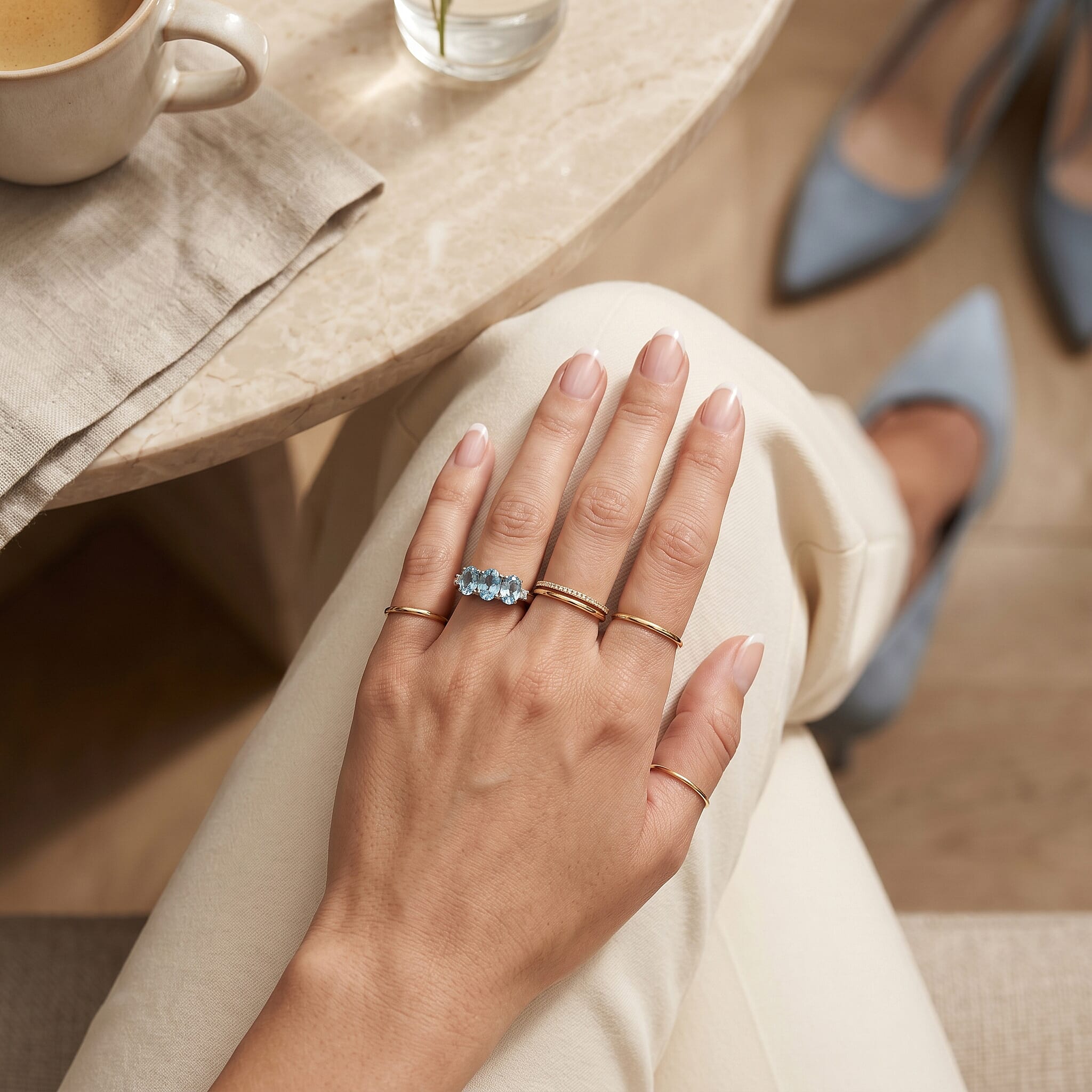Aquamarine and Simulated Diamond 1.00 ctw Ring in Sterling Silver (Size 8.0)