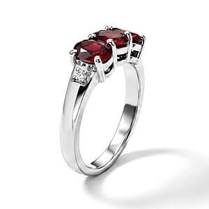 Mozambique Garnet and Simulated Diamond 1.15 ctw Ring in Sterling Silver (Size 9.0)