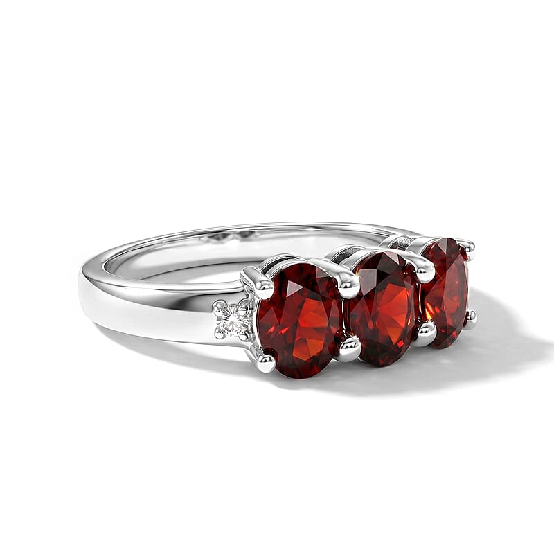 Mozambique Garnet and Simulated Diamond 1.15 ctw Ring in Sterling Silver (Size 10.0)