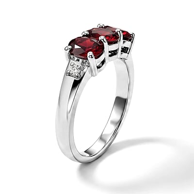 Mozambique Garnet and Simulated Diamond 1.15 ctw Ring in Sterling Silver (Size 10.0)