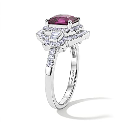 D'Joy AAA Radiant Ember Garnet and Moissanite 2.65 ctw Ring in Rhodium Over Sterling Silver (Size 7.0)