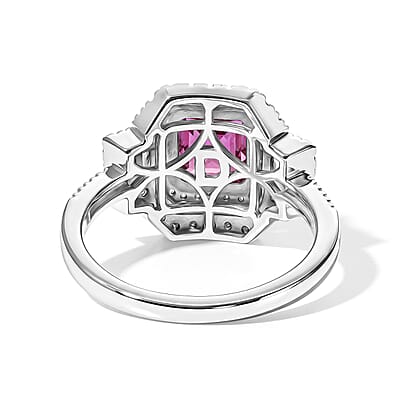 D'Joy AAA Radiant Ember Garnet and Moissanite 2.65 ctw Ring in Rhodium Over Sterling Silver (Size 7.0)