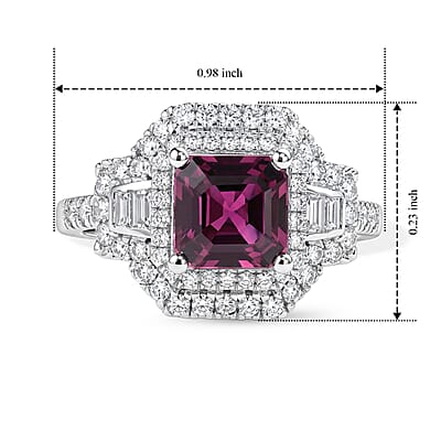 D'Joy AAA Radiant Ember Garnet and Moissanite 2.65 ctw Ring in Rhodium Over Sterling Silver (Size 7.0)