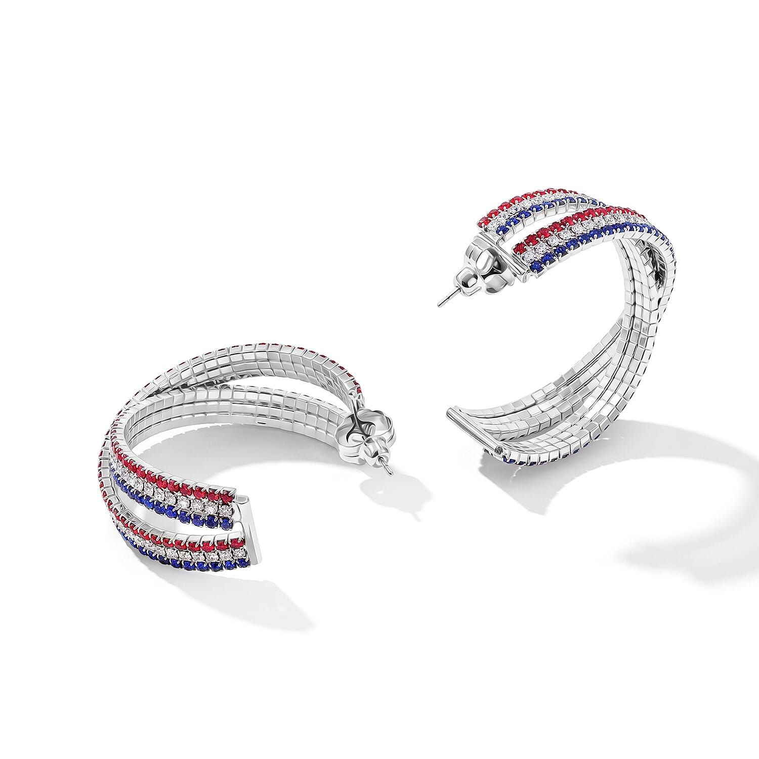 Multi Color Austrian Crystal USA Flag Pattern Earrings in Silvertone