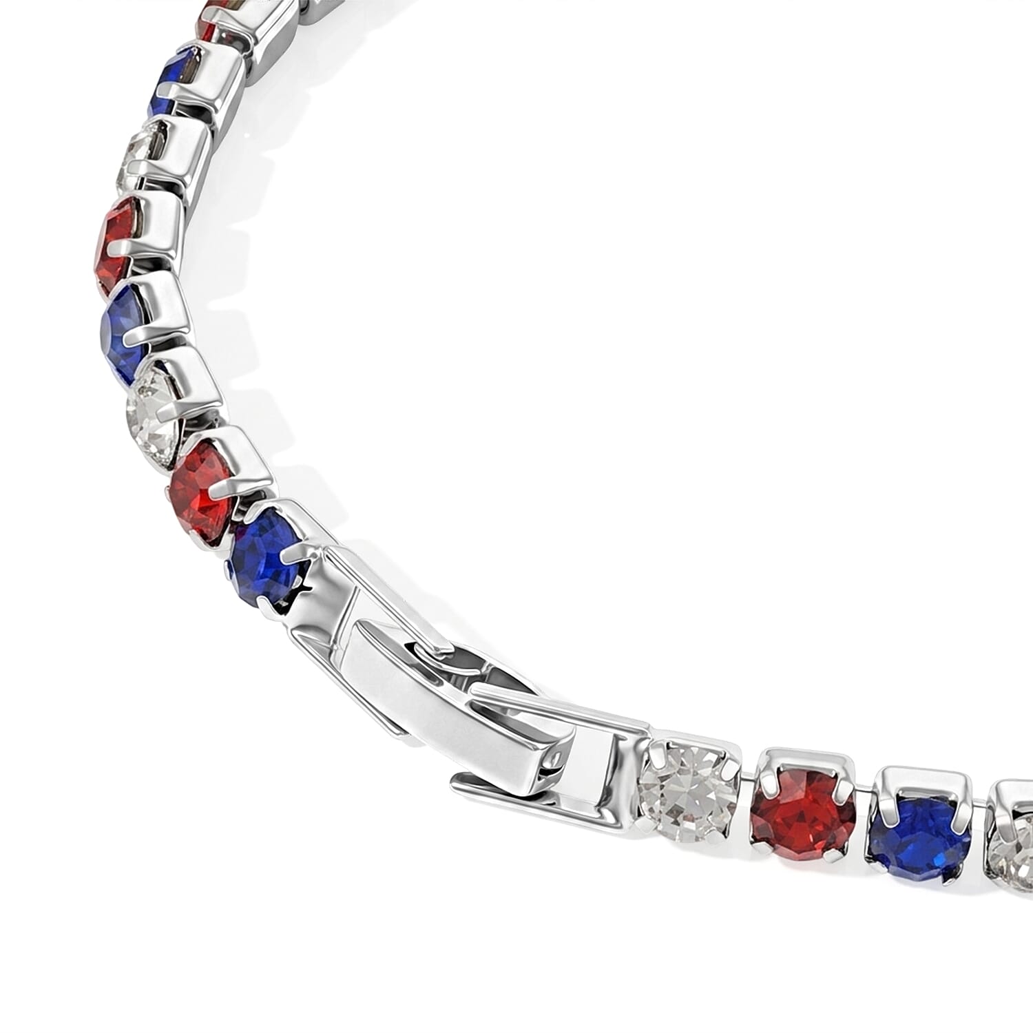 Multi Color Austrian Crystal USA Flag Pattern Bracelet in Silvertone (7.25 In)