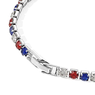 Multi Color Austrian Crystal USA Flag Pattern Bracelet in Silvertone (7.25 In)
