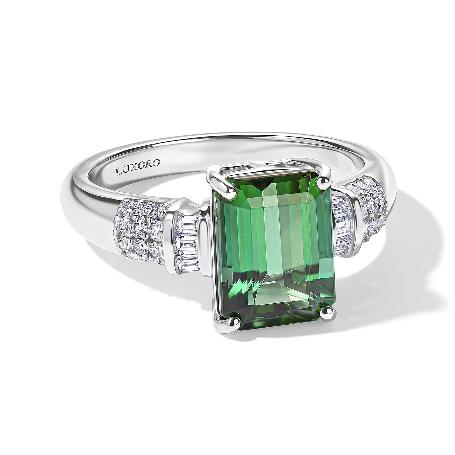 Luxoro AAA Mint Tourmaline and Diamond I2 3.75 ctw Royal Throne Ring in 14K White Gold (Size 7.0)