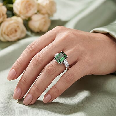 Luxoro AAA Mint Tourmaline and Diamond I2 3.75 ctw Royal Throne Ring in 14K White Gold (Size 7.0) 4.10 Grams
