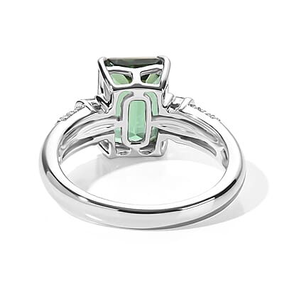 Luxoro AAA Mint Tourmaline and Diamond I2 3.75 ctw Royal Throne Ring in 14K White Gold (Size 7.0) 4.10 Grams